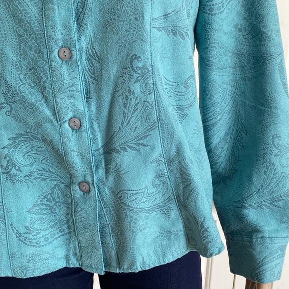 Lemon Grass Womens S Blue/Green Embossed Button Up Front Long Sleeve Shirt. - Picture 5 of 11